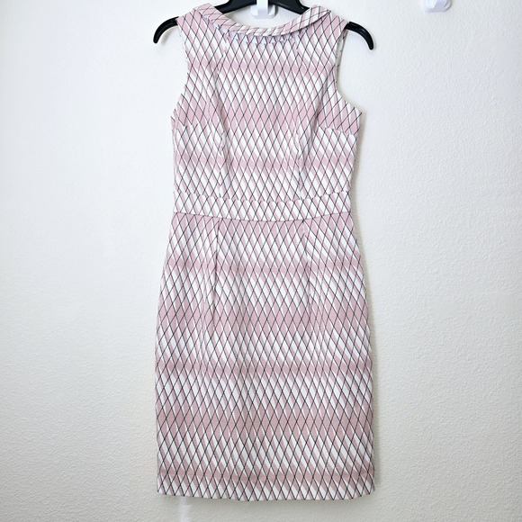 Boden Dresses & Skirts - Boden Martha Sz 6A Fold‎ Sheath Pencil Dress White Pink Diamond Print Feminine